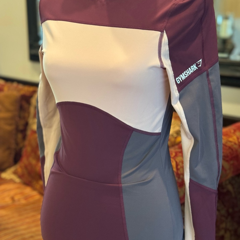 Gymshark White and Purple Long Sleeve Bodycon Top